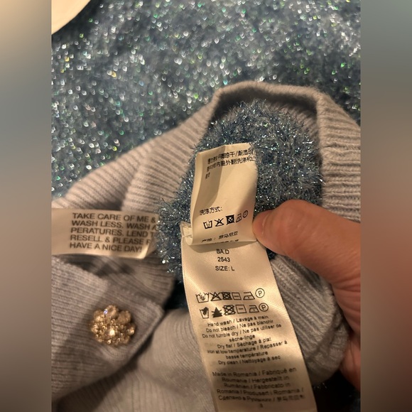 Ganni Glittery Blue Knit with White Collar - Picture 7 of 8